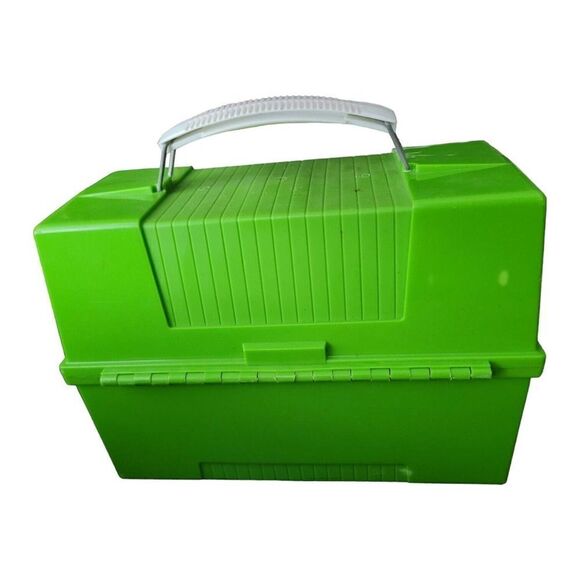 Vintage Aladdin Green Plastic Lunchbox Lunch Pail & Geometric Style Thermos - Picture 3 of 4